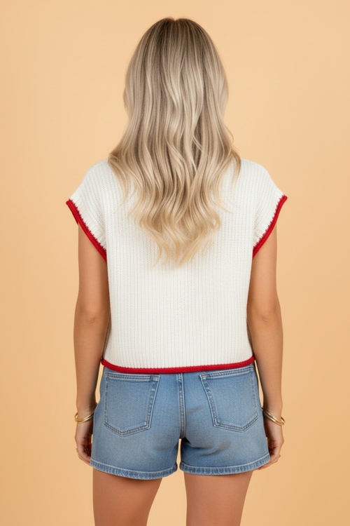USA Flag Cropped Short Sleeve Sweater - Image 2
