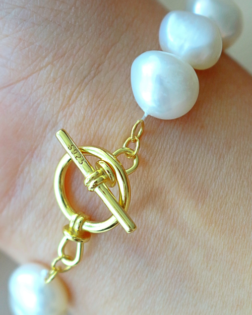 Baroque Genuine Freshwater Pearls & 925 Sterling Silver Bracelet - Image 5