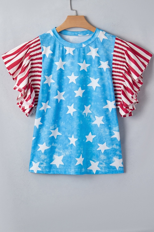 Stars & Stripes Mineral Wash Ruffle Sleeve Top - Image 2