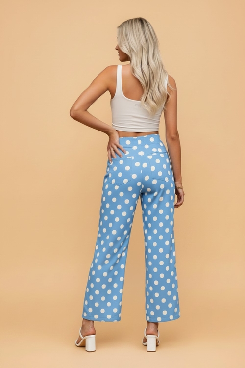 Polka Dot Patch Pocket Straight Leg Pants - Image 2
