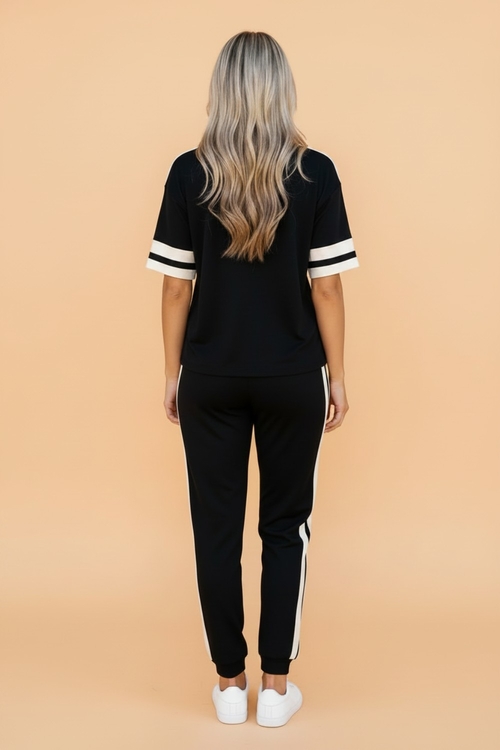 Varsity Stripe Loose Tee & Jogger Pant Set - Image 2