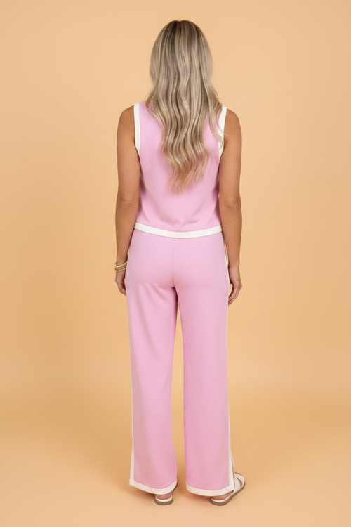 Colorblock Cropped Tank & Elastic Waist Pants Set - Image 2