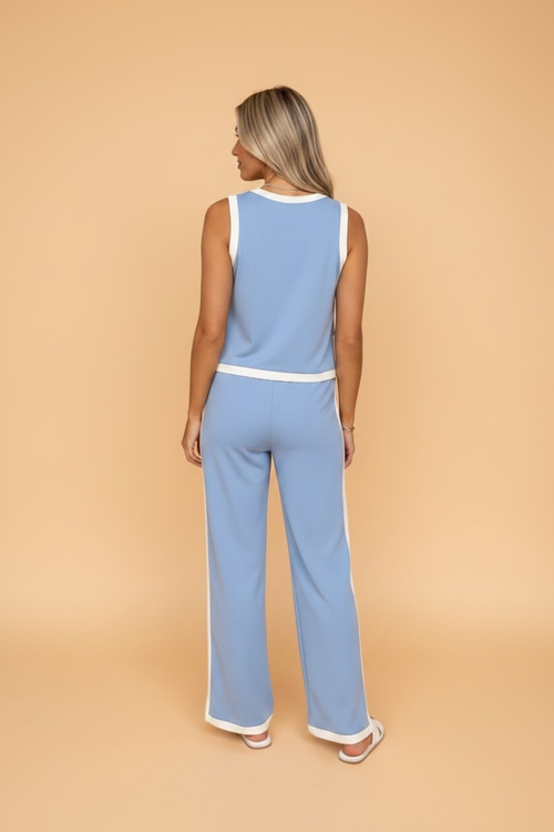 Colorblock Cropped Tank & Elastic Waist Pants Set - Image 4