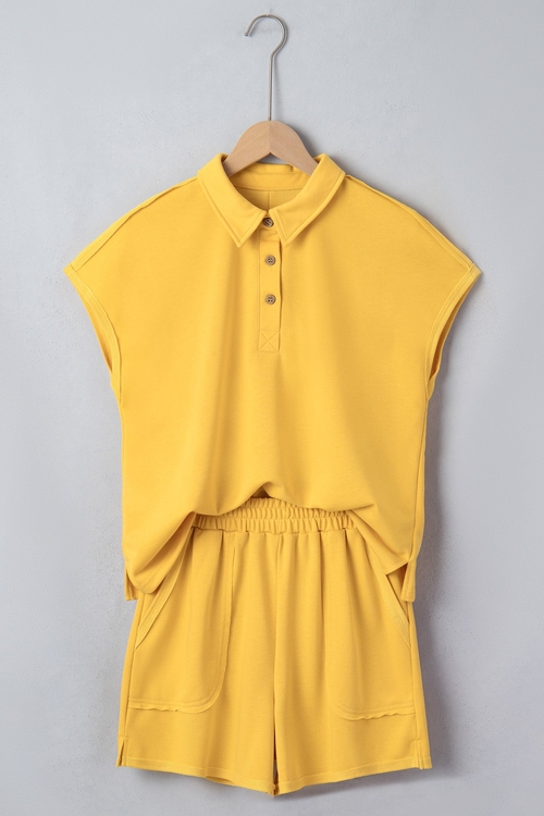 Solid Polo Tee &Elastic Waist Short Set - Image 3