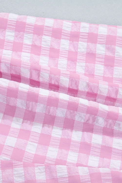 Gingham Ruffle Stripe Patchwork Lace Tie Shorts - Image 4