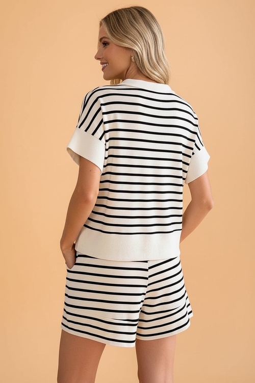 Stripe Colorblock Zip Polo & Drawstring Shorts Set - Image 2