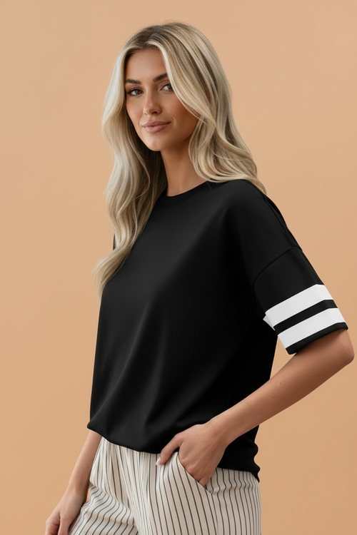 Varsity Stripe Crew Neck Short Sleeve T-Shirt - Image 3