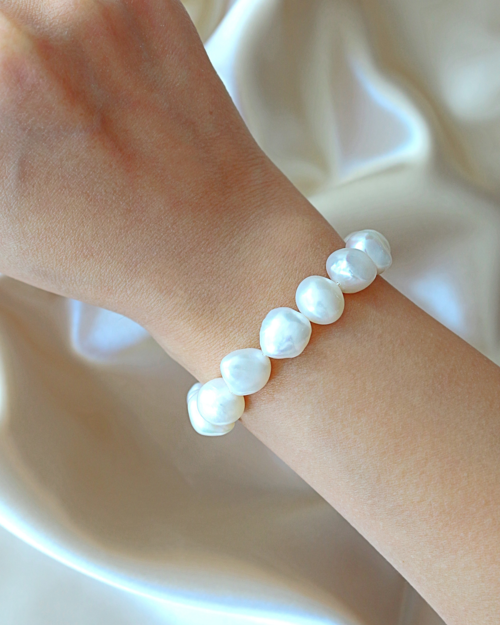 Baroque Genuine Freshwater Pearls & 925 Sterling Silver Bracelet - Image 2