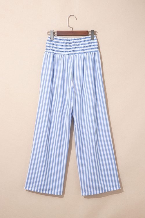 Stripe Shirred High Waist Wide Leg Pants - Image 4