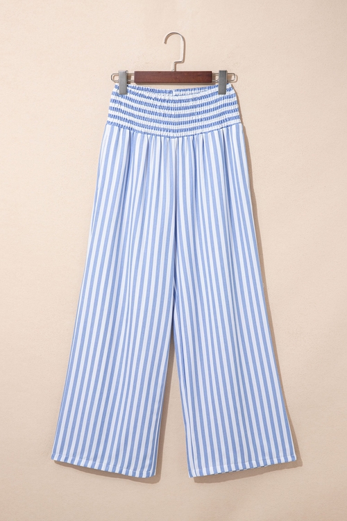 Stripe Shirred High Waist Wide Leg Pants - Image 3