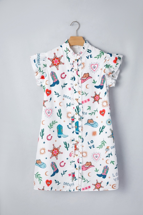 Western Flutter Sleeve Button-Down Mini Dress - Image 2