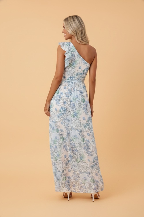 Floral Ruffle One Shoulder Maxi Dress - Image 2