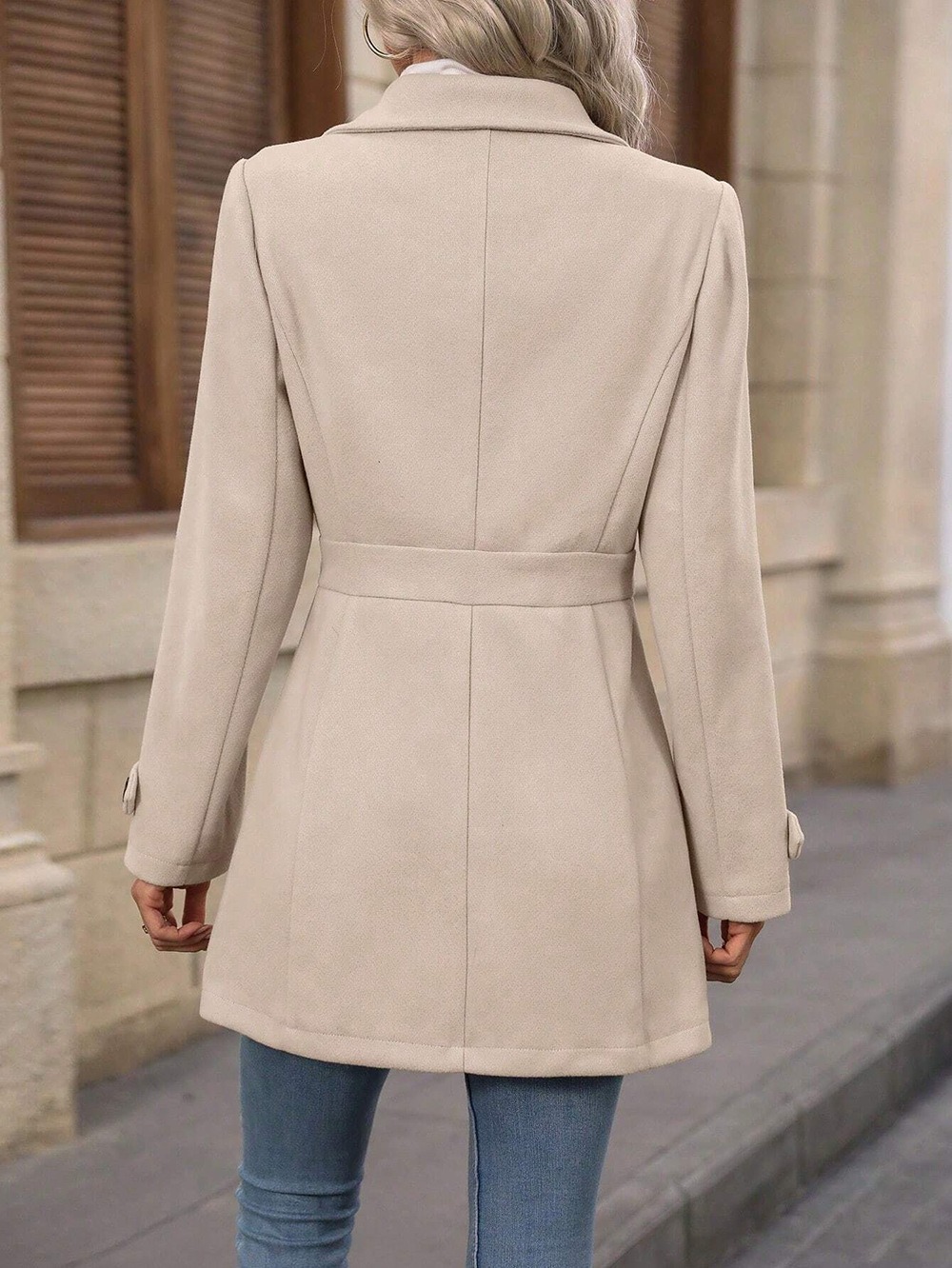 Elegant Single-breasted Woolen Coat Buttons Lapel Mid-length Jacket Temperament Commuter Outwear Clothing For Women - Image 3